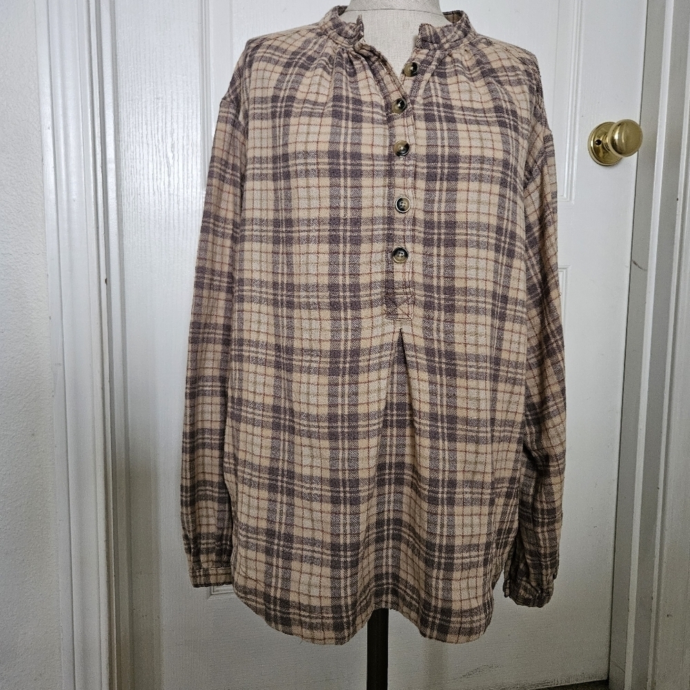 Free People Northern Bound Plaid Blouse XS